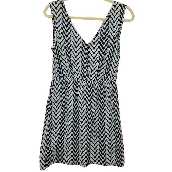 Coolwear Womens Dress Small Black White Chevron Mini Sleeveless Casual Summer - Picture 1 of 12